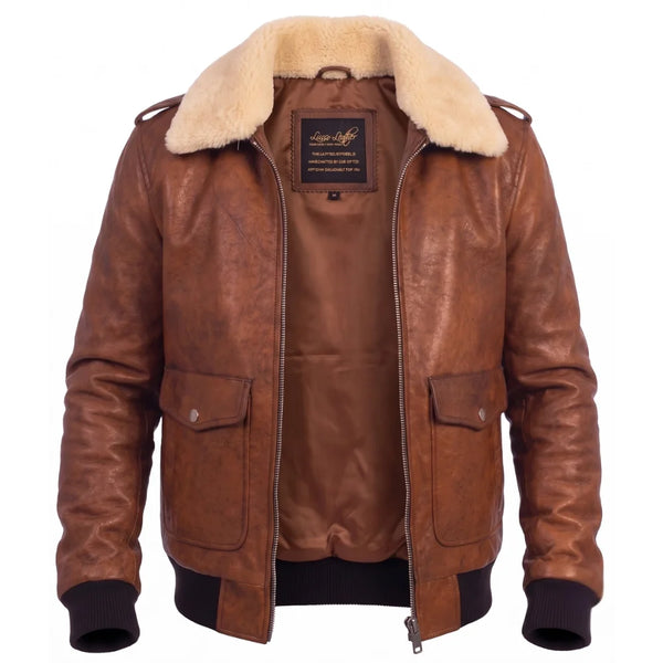 Dominic's bomber style leather jacket with fur collar
