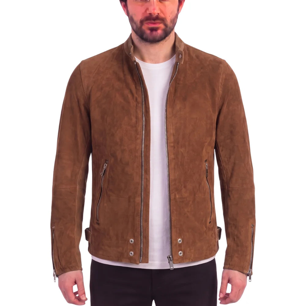 Brown Suede cafe racer jacket