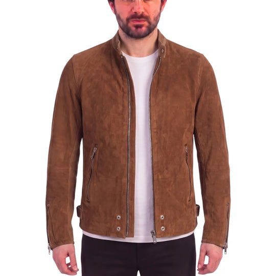 Brown Suede cafe racer jacket