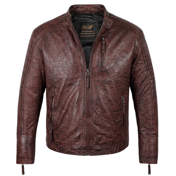 Men's Sal Wrinkled Brown Cafe racer Leather Jacket