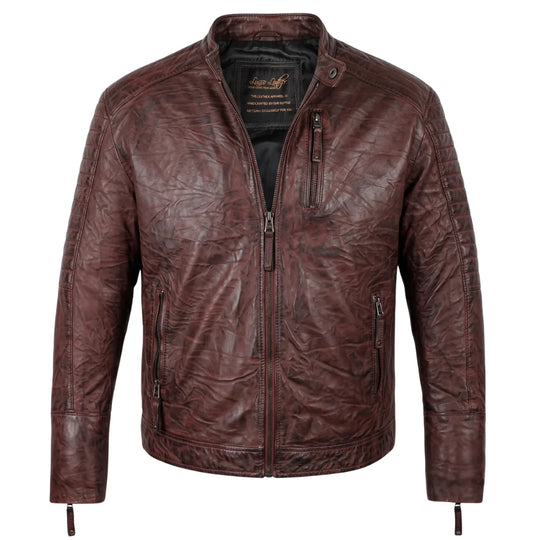 Men's Sal Wrinkled Brown Cafe racer Leather Jacket