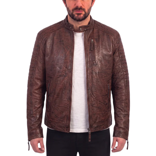 Men's Sal Wrinkled Brown Cafe racer Leather Jacket