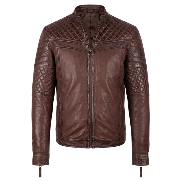 Men's Tawton Brown Leather Jacket with quilted panels