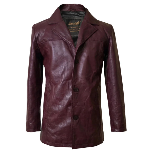 Krueger's maroon buttoned leather blazer