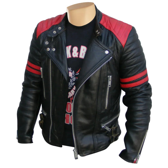 Rodger's Red & Black Leather Biker Jacket