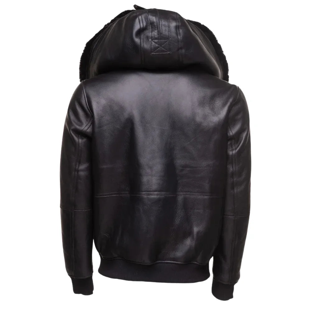 Gregos Varsity Style Sheepskin Shearling Jacket with Large Hoodie