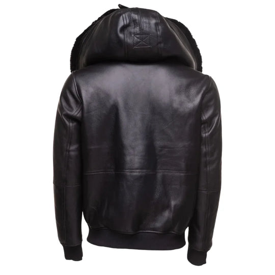 Gregos Varsity Style Sheepskin Shearling Jacket with Large Hoodie