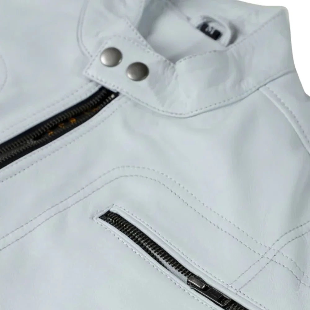 Plain White moto style leather jacket