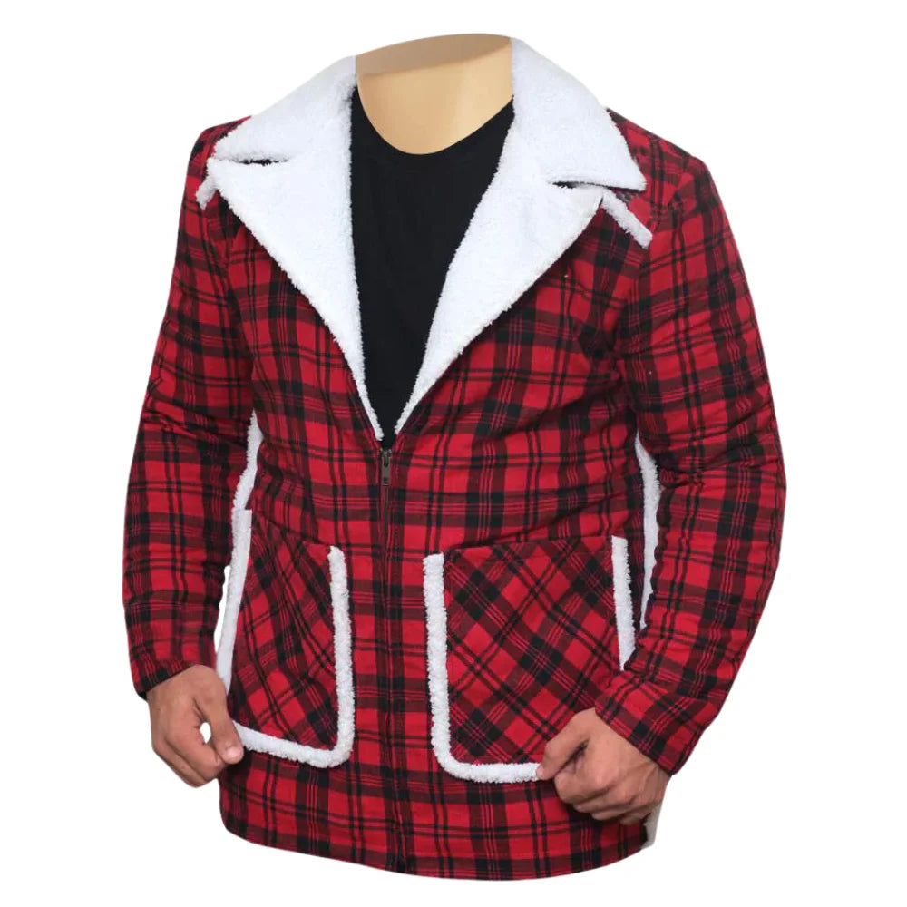Ryan Reynold's Red and Black  Checkered Jacket with Faux Shearling
