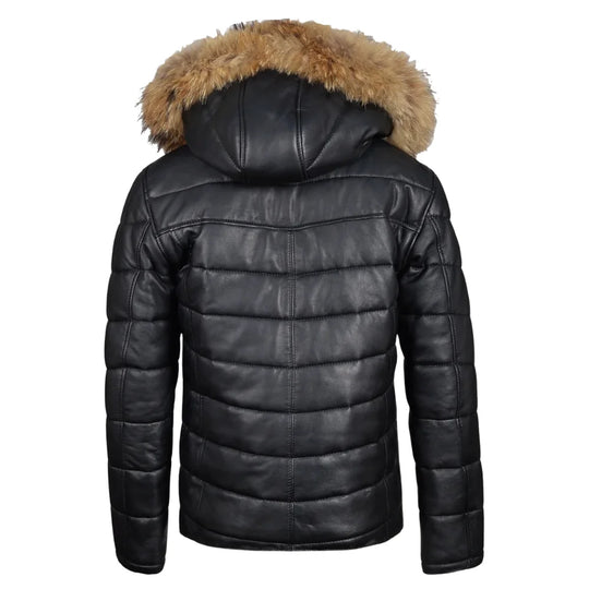 Rossi's polyfill winter leather jacket with fur on hoodie