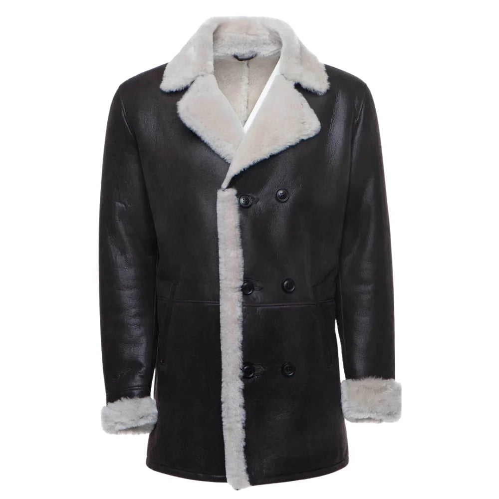 Jozef's 3/4 length brown shearling buttoned coat