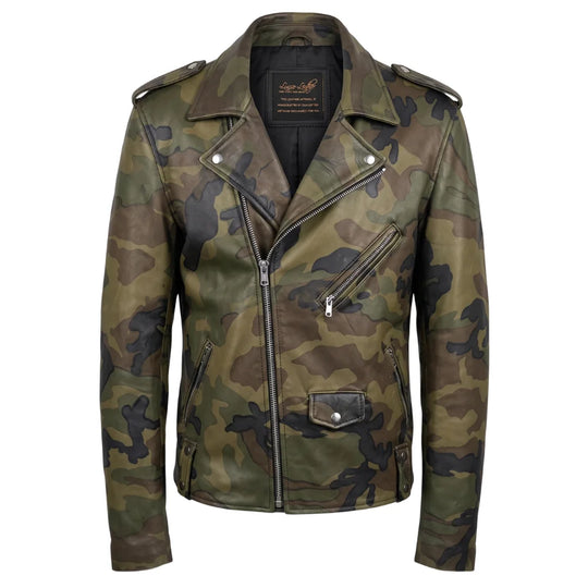 Military Printed Camouflage Leather Biker Jacket