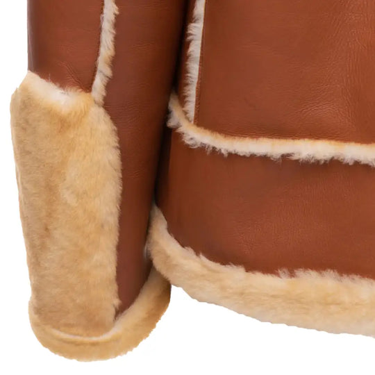 Detailed view of Leather shearling cuffs and added shearling texture 