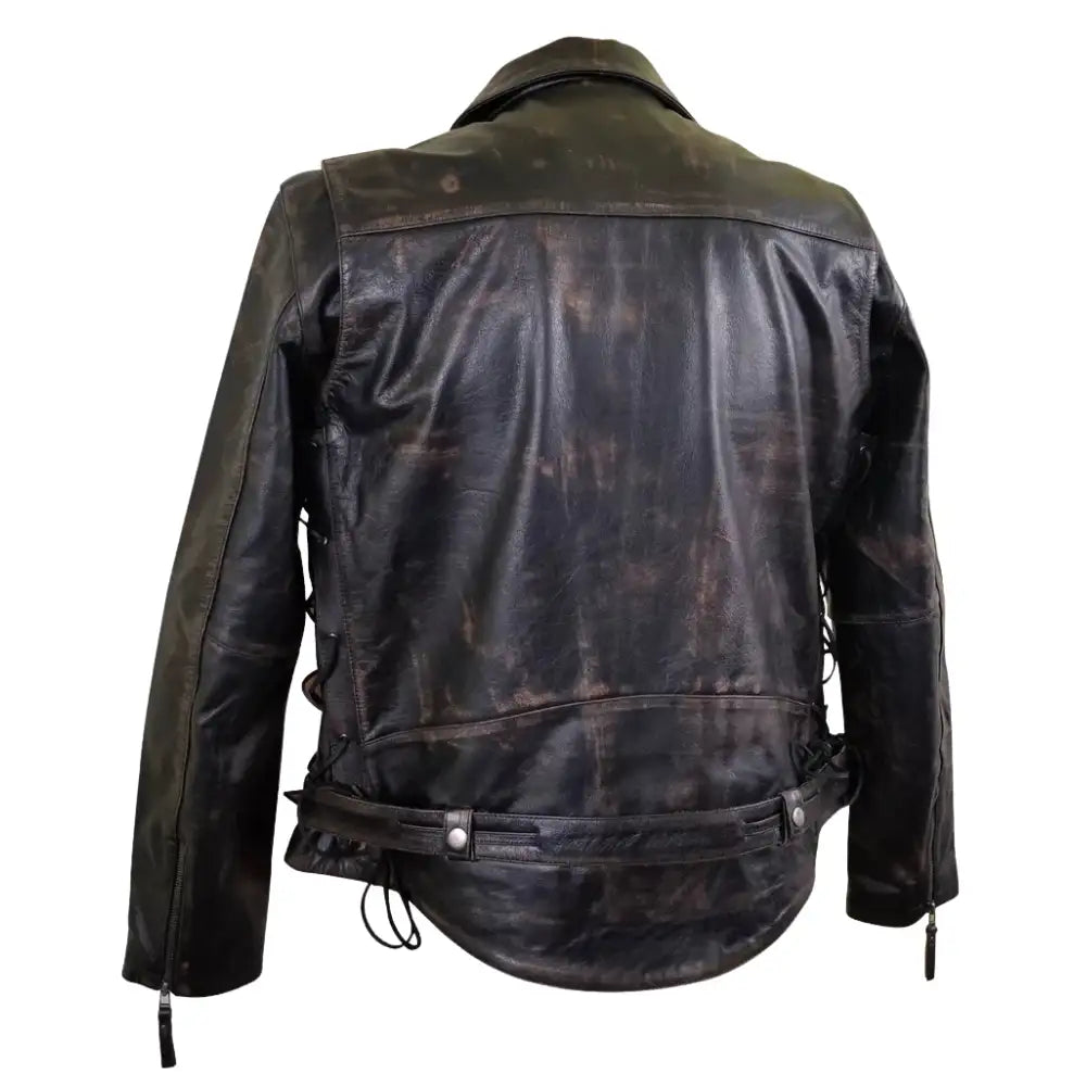 Back view of Arnold Schwarzenegger Terminator 2 distressed leather biker jacket