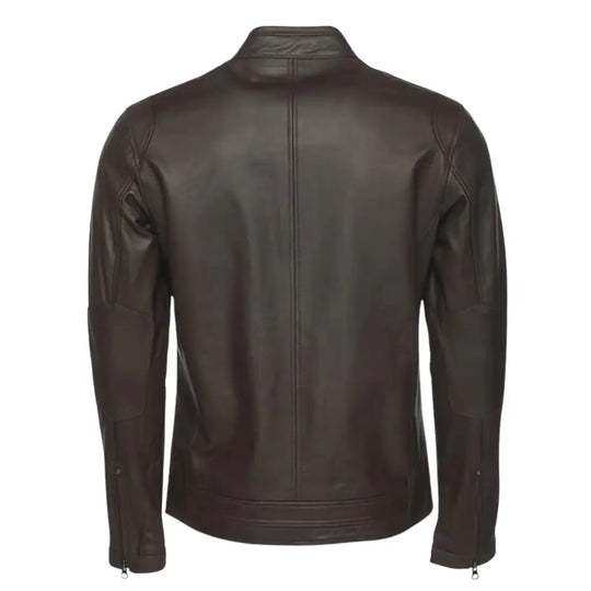 Arthur Dark Brown Café Racer Leather Jacket back view brown leather jacket