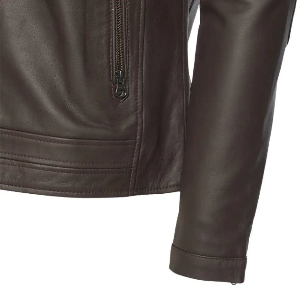 Arthur Dark Brown Café Racer Leather Jacket sleeve detail brown leather cuff