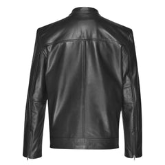 Bandit Black Cafe Racer Heavy Leather Jacket back view heavy black leather jacket