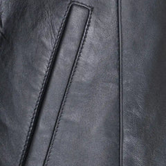 Bandit Black Cafe Racer Heavy Leather Jacket close up of zip pocket on leather racer jacket
