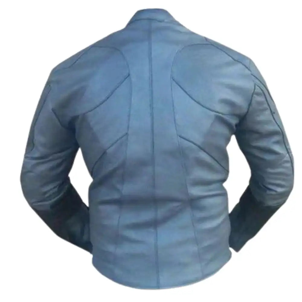 Back view showing the reinforced spinal protection panel and sleek, multi-segmented leather design reminiscent of a superhero’s tactical suit.