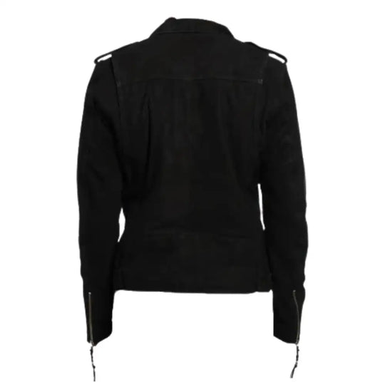 Biker style suede leather jacket with waist belt