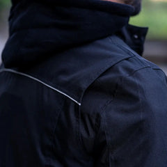 Black Armored Air Ventilation Waterproof Leather Motorcycle Jacket shoulder armor detail
