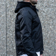 Black Armored Air Ventilation Waterproof Leather Motorcycle Jacket side angle waterproof leather jacket