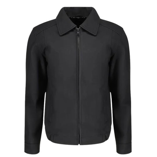 Blaze Matte Black Classic Leather Jacket front view matte black leather jacket with classic design