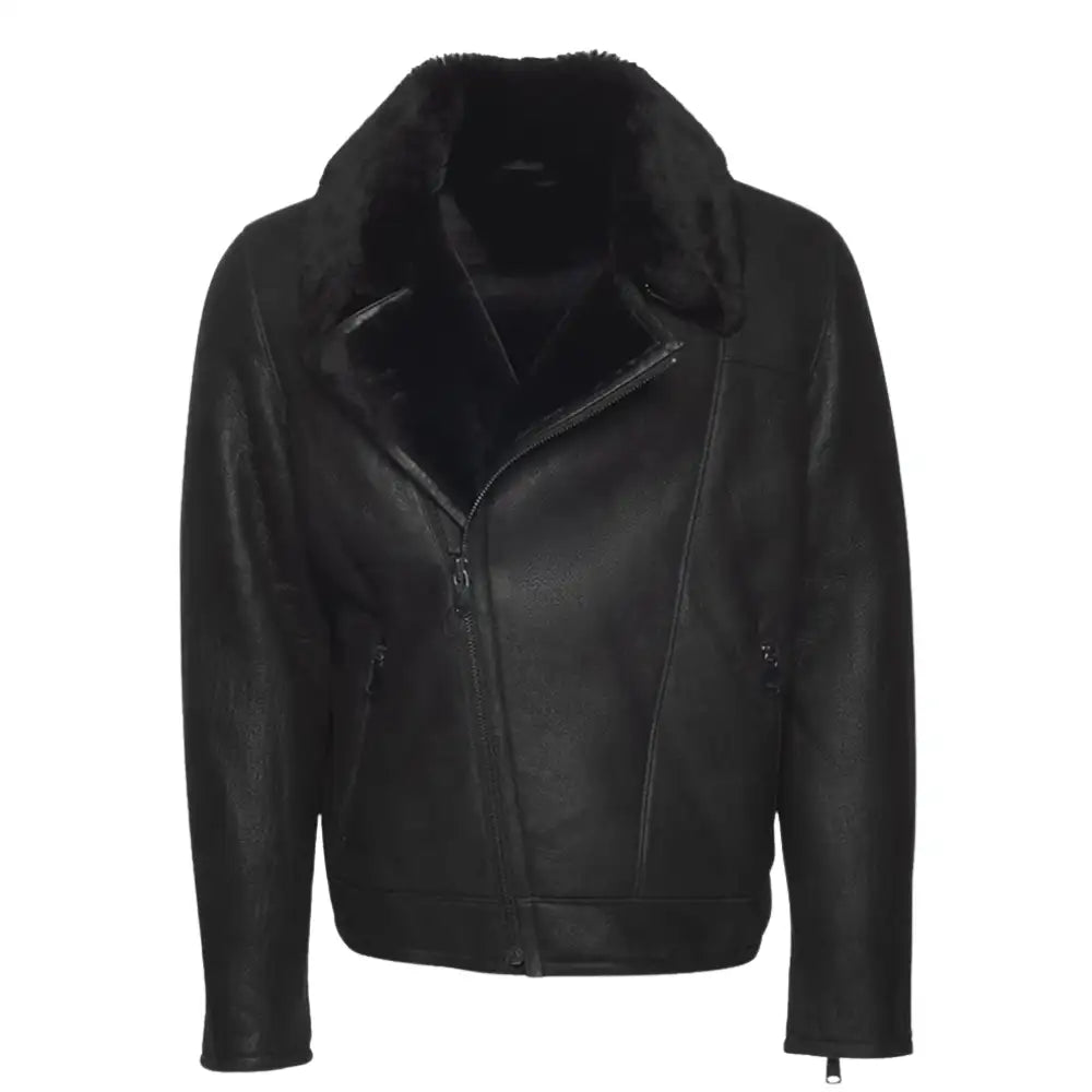 Front view of Carter's distressed leather biker bomber jacket, featuring rugged leather and a classic bomber design.