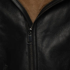 Close up of the Zipper of the Carters Ginger Brown Shearling Leather Biker Jacket