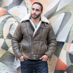 Model wearing Carter's Distressed Leather Biker Bomber Jacket vintage leather jacket outfit