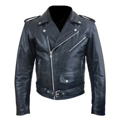Classic Black Leather Motorcycle Jacket with Armor