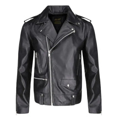 Classic Leather Biker Jacket with Epaulette