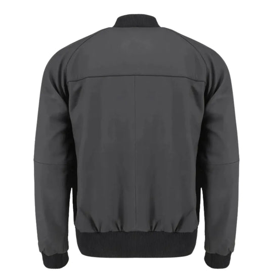 Colt Matte Black Ribbed Bomber Jacket rear view black ribbed leather bomber jacket