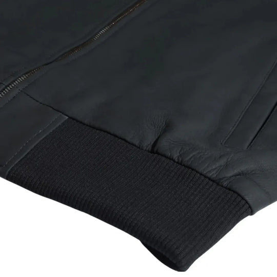 Colt Matte Black Ribbed Bomber Jacket sleeve detail showing ribbed cuff texture