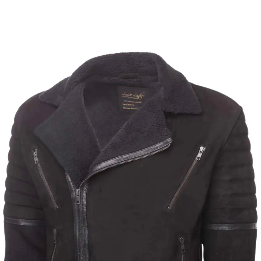 David black suede biker jacket with sherpa