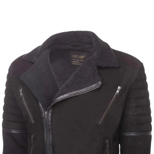 David black suede biker jacket with sherpa