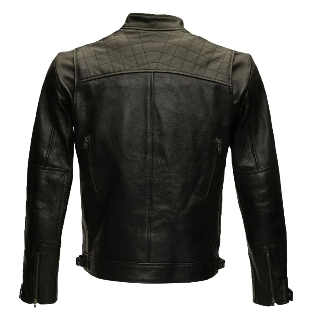 Finnian's Black Midnight Café Racer Jacket back view black leather jacket