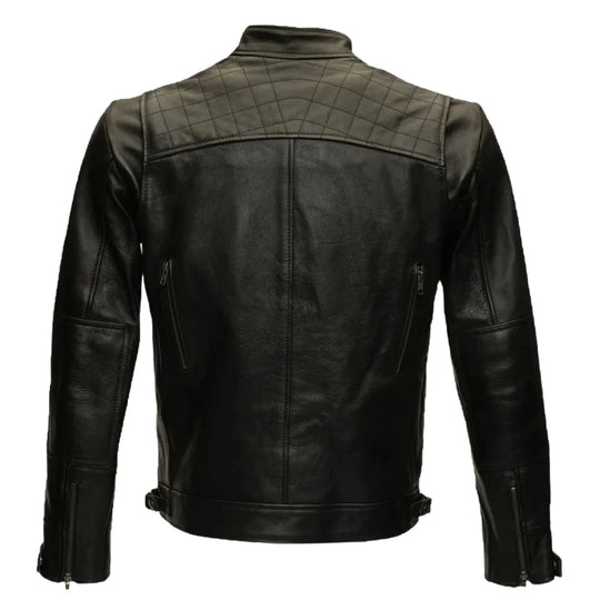 Finnian's Black Midnight Café Racer Jacket back view black leather jacket