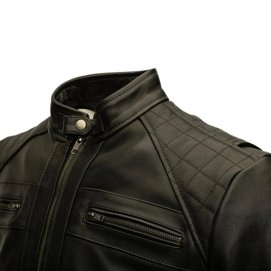 Finnian's Black Midnight Café Racer Jacket side profile black leather cafe racer jacket silhouette