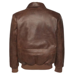 Back view of the Laurent Vintage Brown A2 Bomber Jacket, highlighting the clean leather design and traditional bomber silhouette.