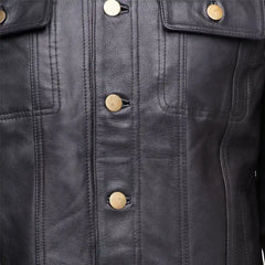 Mason Trucker Leather Jacket front panel leather detail