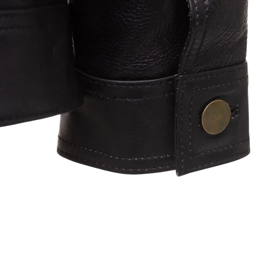 Mason Trucker Leather Jacket sleeve detail black leather cuff