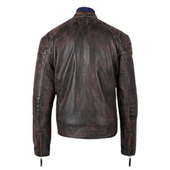 Men's Benton Distressed Moto Style Leather Jacket back view distressed leather jacket