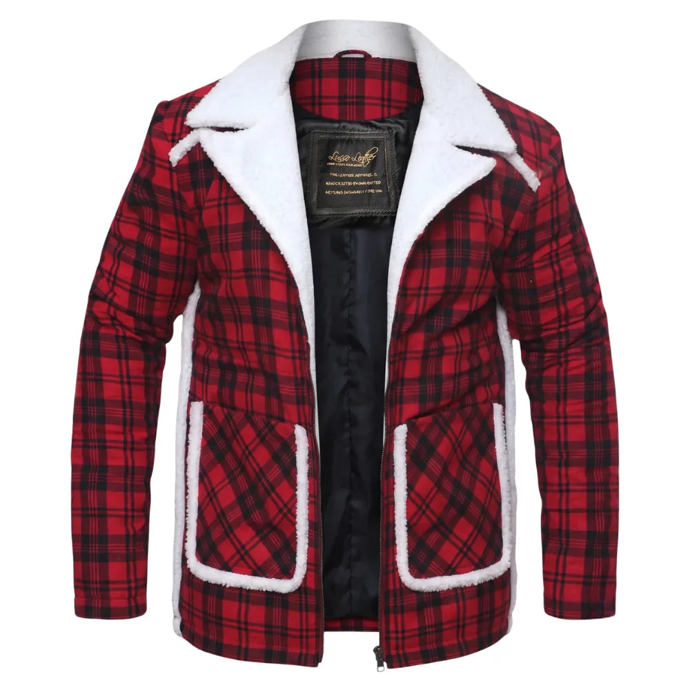 Ryan Reynold's Red and Black  Checkered Jacket with Faux Shearling