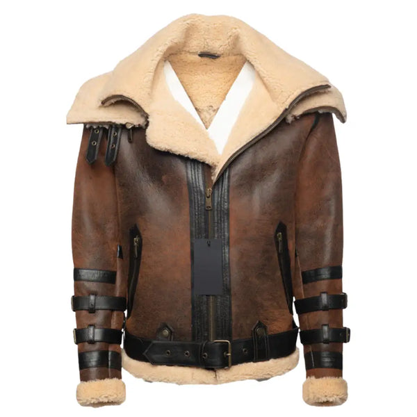 Richard's vintage Distressed brown Aviator Bomber shearling Jacket