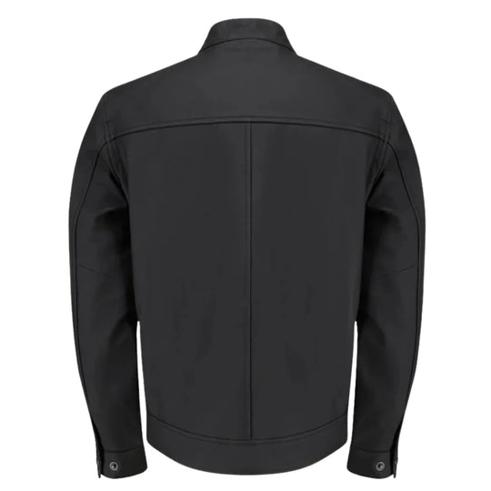 Tory Matte Black Cafe Racer Jacket close up matte leather texture