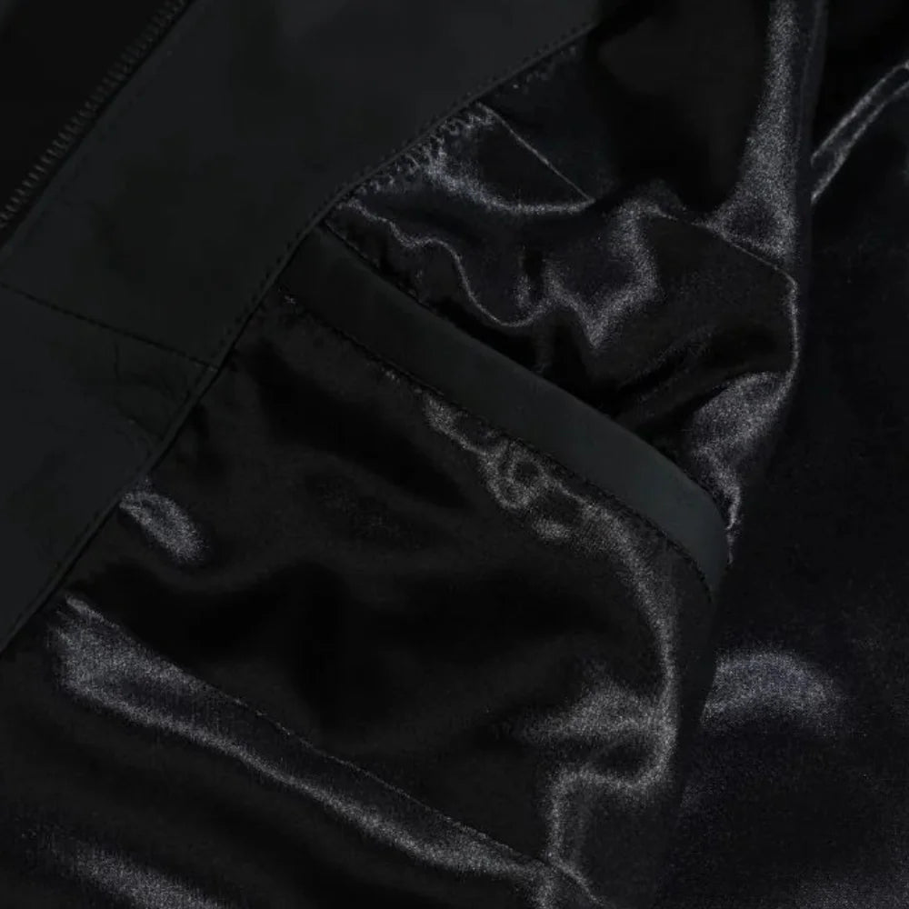 Tory Matte Black Cafe Racer Jacket pocket detail black leather jacket