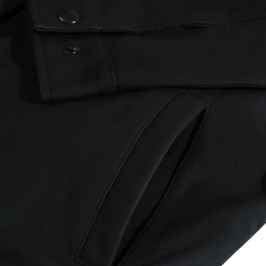 Tory Matte Black Cafe Racer Jacket front pocket zipper detail