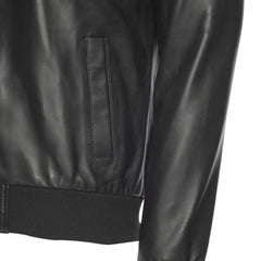 Victor Black Varsity Leather Jacket sleeve detail leather varsity jacket