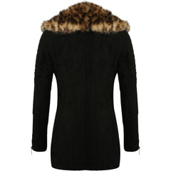 Soft and Warm Leopard Print Fur Collar Kia Foleys Suede Leather Jacket